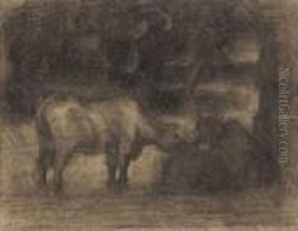 Vaches Dans L'etable Oil Painting by Charles Angrand