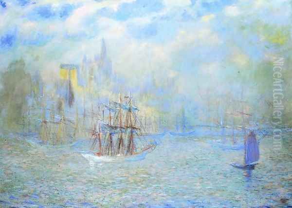 Goelettes in the Port of New York Oil Painting by Theodore Butler