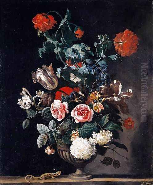 Flowers in a Stone Vase 1670 Oil Painting by Abraham Jansz Begeyn