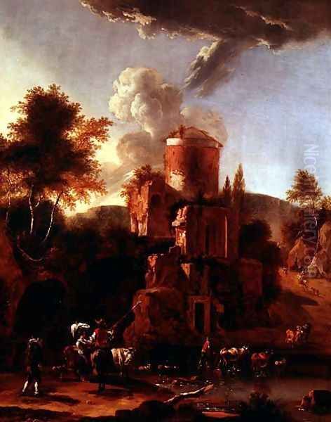 Italian Landscape with ruins Oil Painting by Abraham Jansz Begeyn