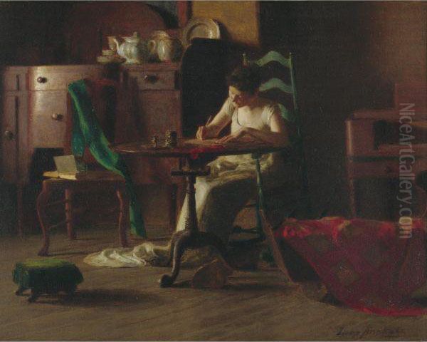 Woman Writing At A Table Oil Painting by Thomas Pollock Anschutz