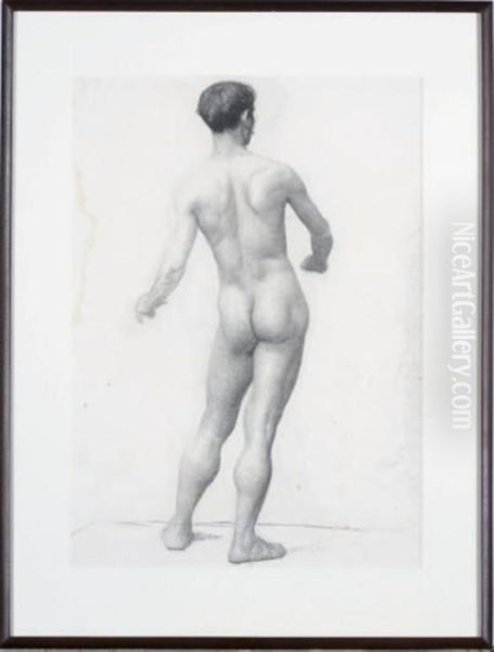 Standing Academic Male Nude, Paris Oil Painting by Thomas Pollock Anschutz