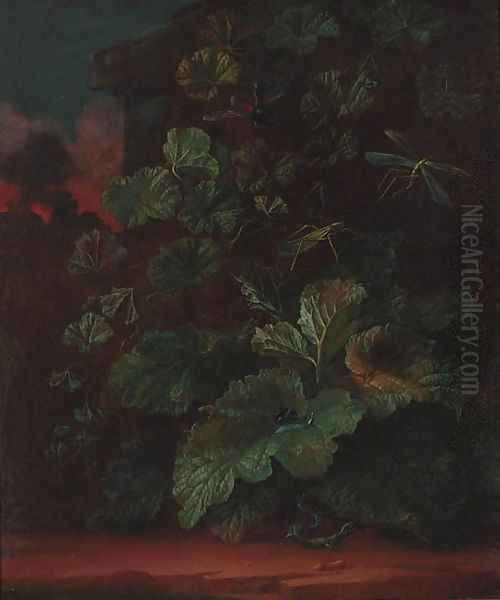 A thistle with butterflies Oil Painting by Abraham Jansz Begeyn