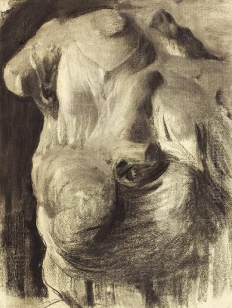 Cast Study, Draped Torso Oil Painting by Thomas Pollock Anschutz