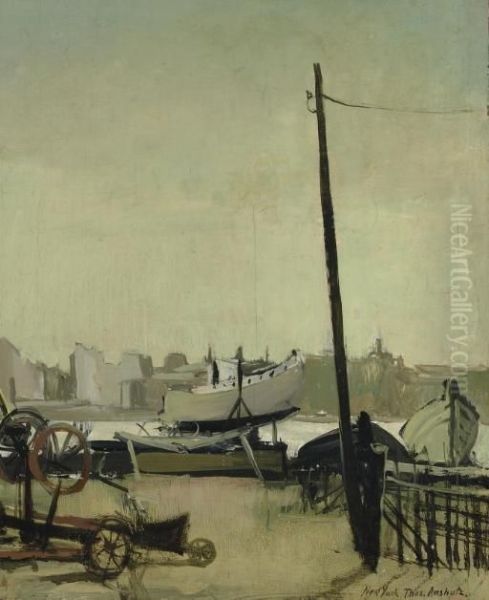 New York Waterfront Oil Painting by Thomas Pollock Anschutz