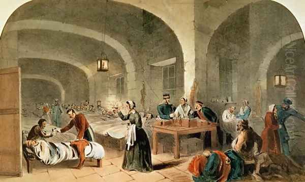 Sketch of a ward at the Hospital at Scutari, c.1856 Oil Painting by Joseph-Austin Benwell