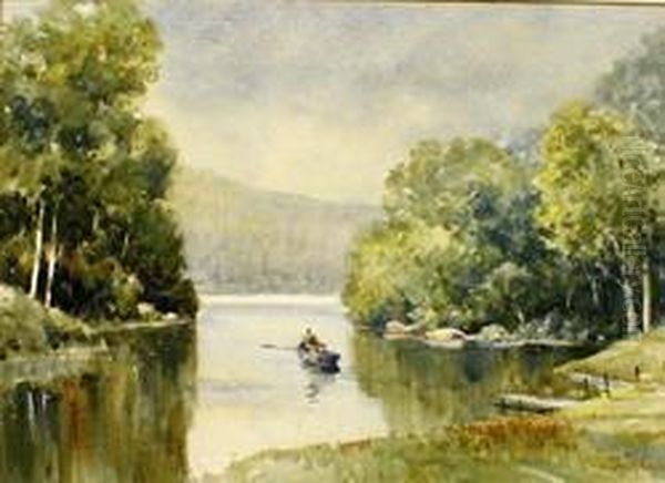 An Oarsman Rowing From The Jetty Oil Painting by Thomas Pollock Anschutz