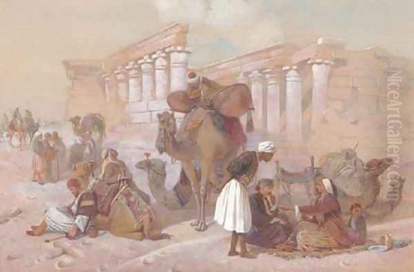 Arabs with their camels by temple ruins Oil Painting by Joseph-Austin Benwell