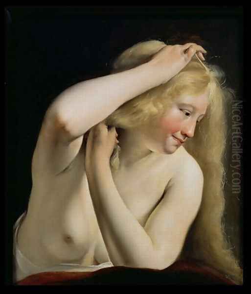 Young Woman Combing Her Hair, Louvre Oil Painting by Salomon de Bray