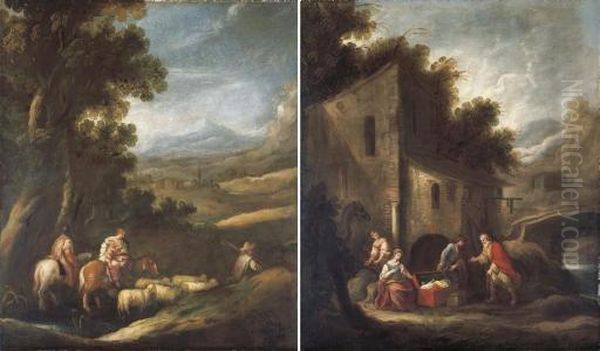 Jacob And His Household 
Journeying To Meet Esau; And Laban Searching For The Images Of Jacob As 
Secreted By Rachel Oil Painting by Francisco Antolinez Y Ochoa