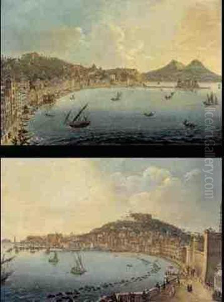 View Of Naples And The Certosa 
Di San Martino And A View Of Naples And Posillipo: A Pair Of Paintings Oil Painting by Pietro Antoniani