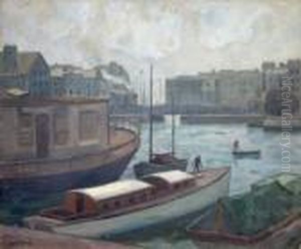 Le Port Du Havre. Oil Painting by Louis Robert Antral