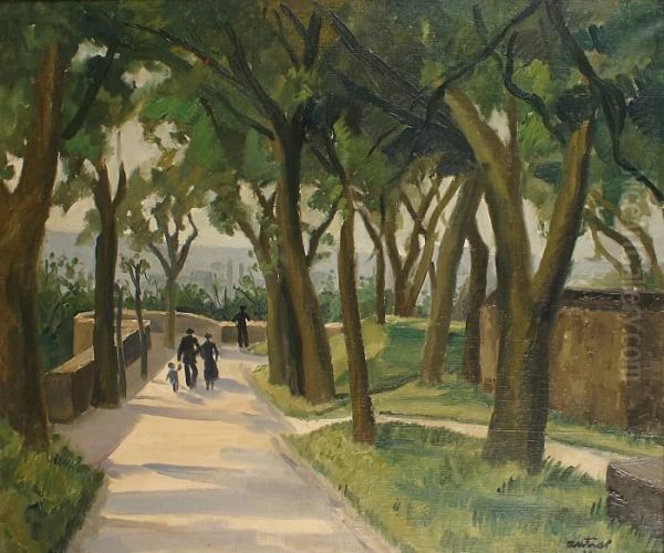 Promenade Sous Les Remparts Oil Painting by Louis Robert Antral