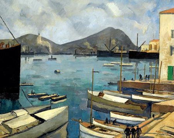 Vue Du Port De Naples Oil Painting by Louis Robert Antral