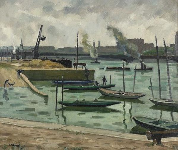 Im Hafen Von St-nazaire. Oil Painting by Louis Robert Antral