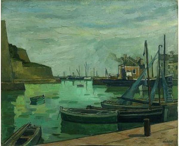 Vue Du Port De Belle Ile Oil Painting by Louis Robert Antral