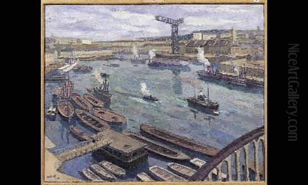 Le Port De Brest Oil Painting by Louis Robert Antral