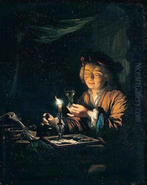 A Young Man Seated at a Table Oil Painting by Arnold Boonen