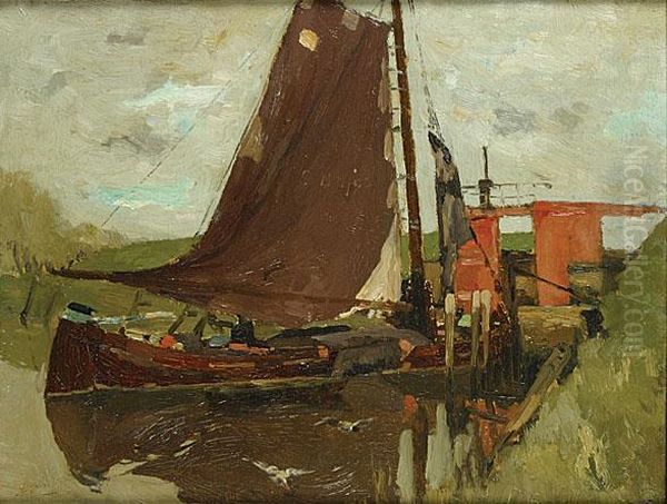 Boot Bij De Sluis Oil Painting by Armand Apol