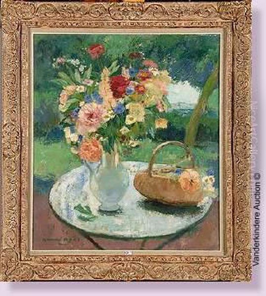 Vase De Fleurs Sur La Table Du Jardin Oil Painting by Armand Apol