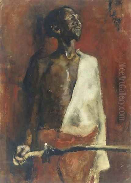 Portrait of the African fighter Adolf Boutar Oil Painting by George Hendrik Breitner