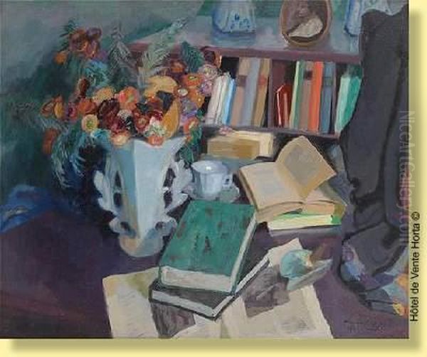 Composition Aux Livres Et Fleurs Oil Painting by Armand Apol