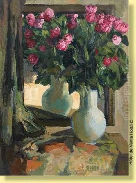 Vase Fleuri De Roses Oil Painting by Armand Apol