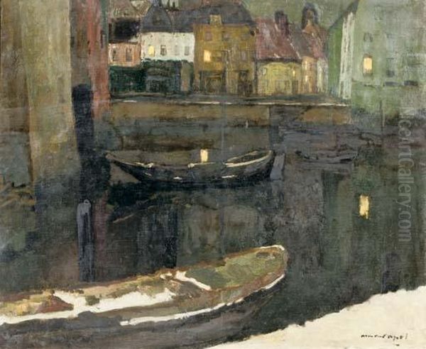 Boats In A Canal In Ghent Oil Painting by Armand Apol