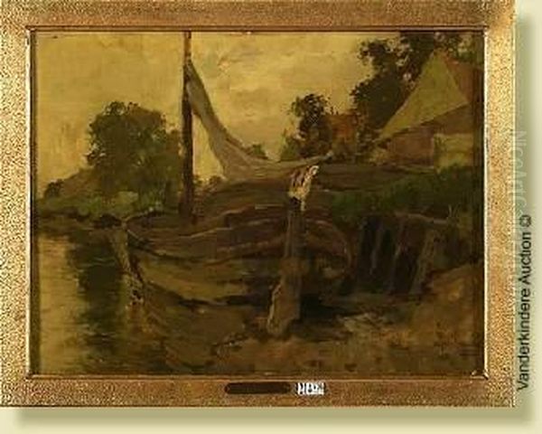 Bateau Au Bord Du Canal Oil Painting by Armand Apol