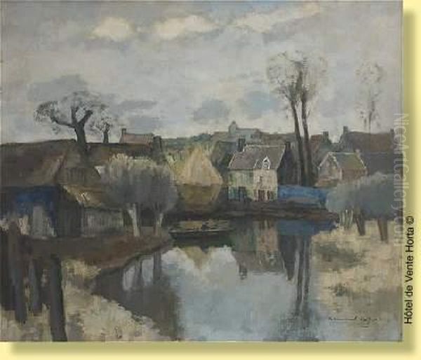 Pecheur Dans Sa Barque En Bordure De Village Oil Painting by Armand Apol