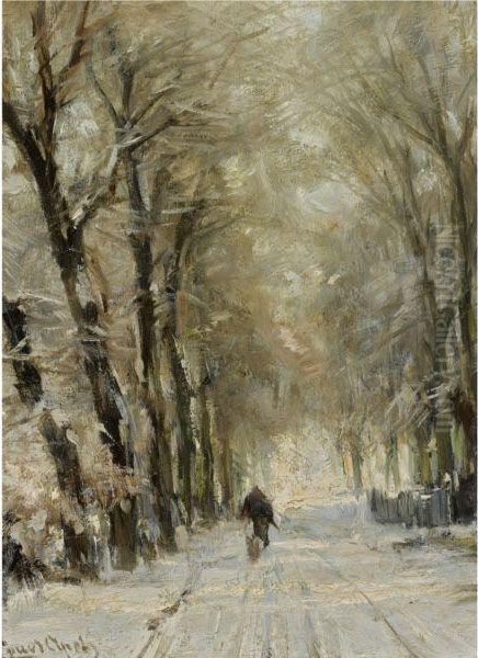 Figure On A Snowy Lane In The Haagse Bos Oil Painting by Louis Apol