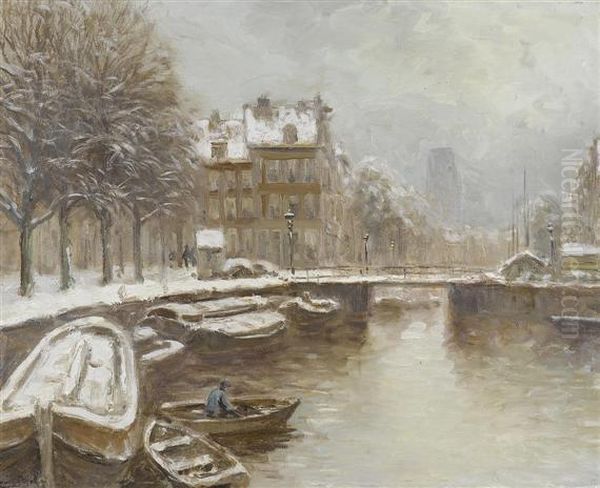 Canal Landscape In Winter. Oil Painting by Louis Apol