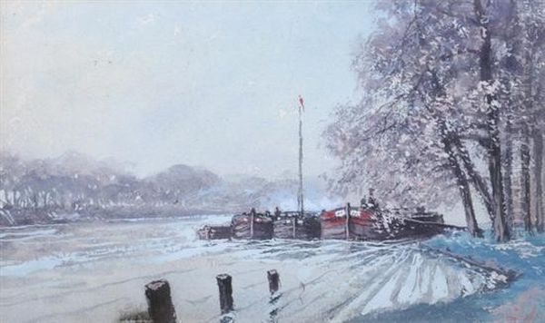 Barges Onthe River Oil Painting by Louis Apol