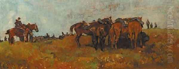 Cavalrists resting on a heath Oil Painting by George Hendrik Breitner