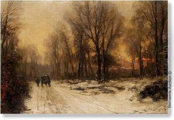 A Winter'sevening Oil Painting by Louis Apol