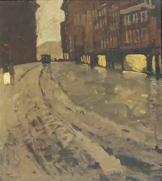 Paleisstraat in the snow at dusk, Amsterdam Oil Painting by George Hendrik Breitner