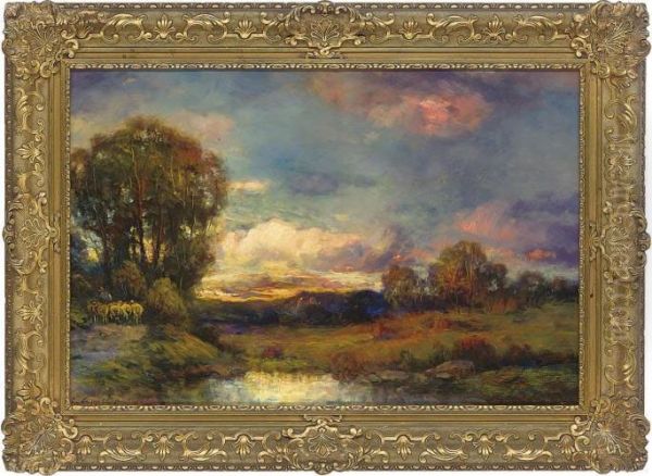 Across The Fields, Sunset Oil Painting by Charles P. Appel