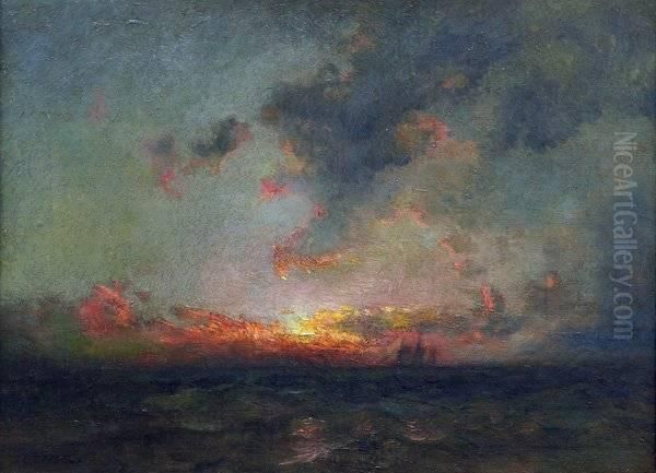 Distant Ships At Sunset Oil Painting by Charles P. Appel