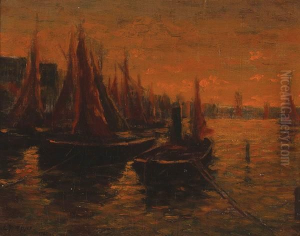 Harbor Scene Oil Painting by Charles P. Appel