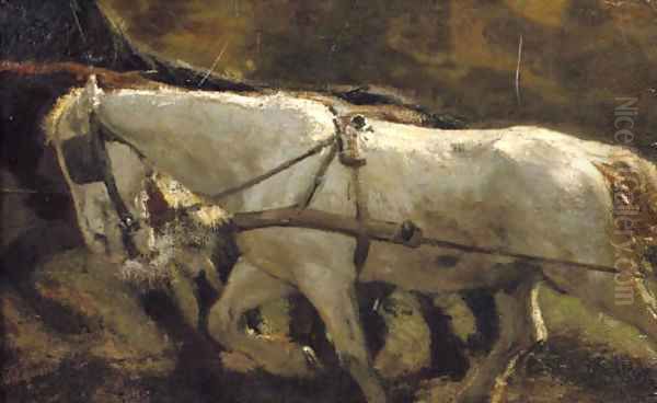 Wit paard workinghorses Oil Painting by George Hendrik Breitner