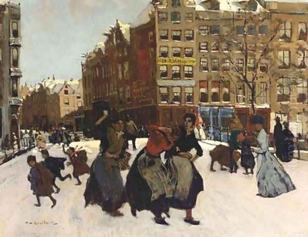 Brug bij de Paleisstraat winter in Amsterdam Oil Painting by George Hendrik Breitner