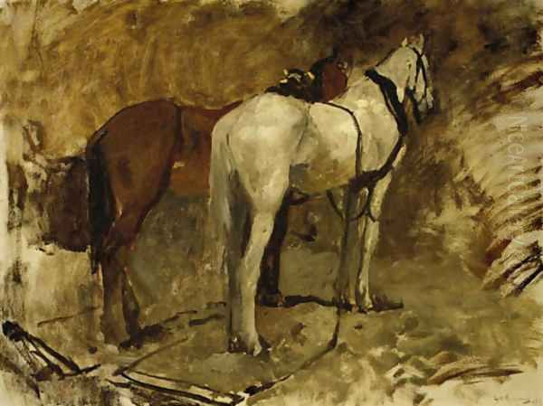 Paardstudie I working horses at rest - a study Oil Painting by George Hendrik Breitner