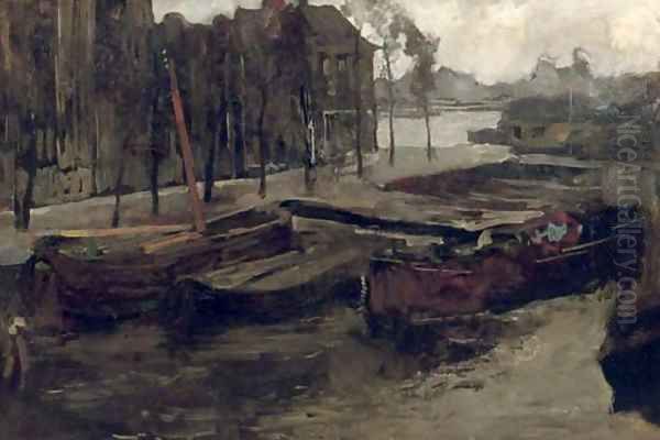 The Kalkmarkt in winter, Amsterdam Oil Painting by George Hendrik Breitner