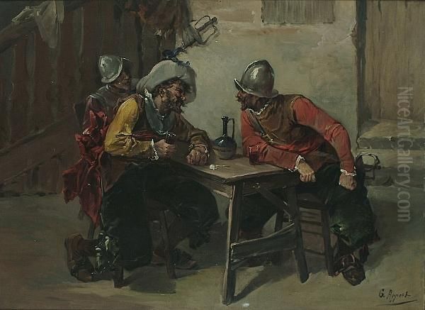 Soldiers In A Tavern Interior Oil Painting by Georges Appert