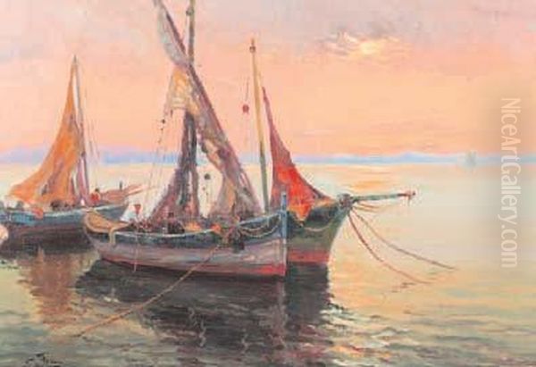 Pescatori Nel Golfo Di Salerno Oil Painting by Giuseppe Aprea