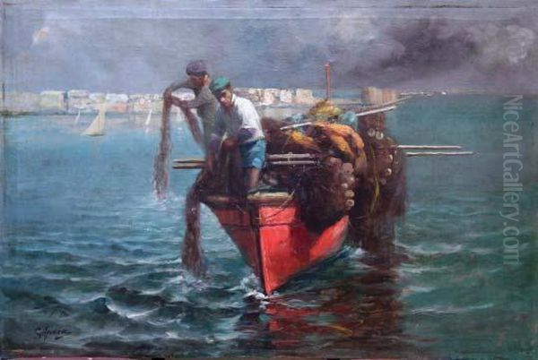 La Pesca Con Le Reti Oil Painting by Giuseppe Aprea