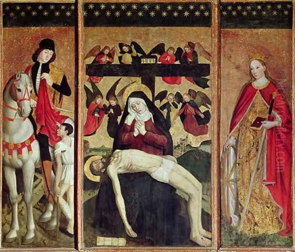 Triptych depicting Pieta between St. Martin and St. Catherine, 1475 Oil Painting by Ludovico Brea