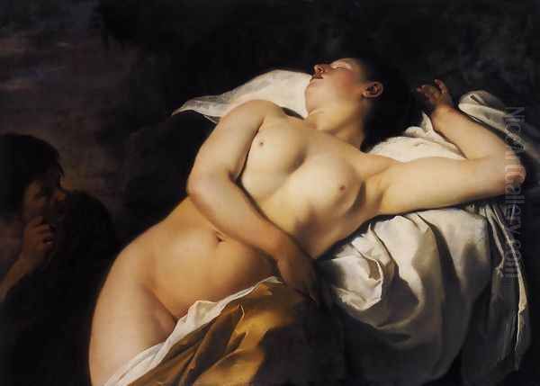 Sleeping Nymph and Shepherd 1645-50 Oil Painting by Jan Gerritsz van Bronchorst