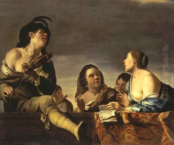 Merry Company with a Violinist Oil Painting by Jan Gerritsz van Bronchorst