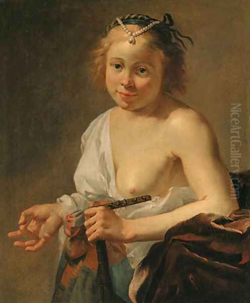 A courtesan with a lute Oil Painting by Jan Gerritsz van Bronchorst